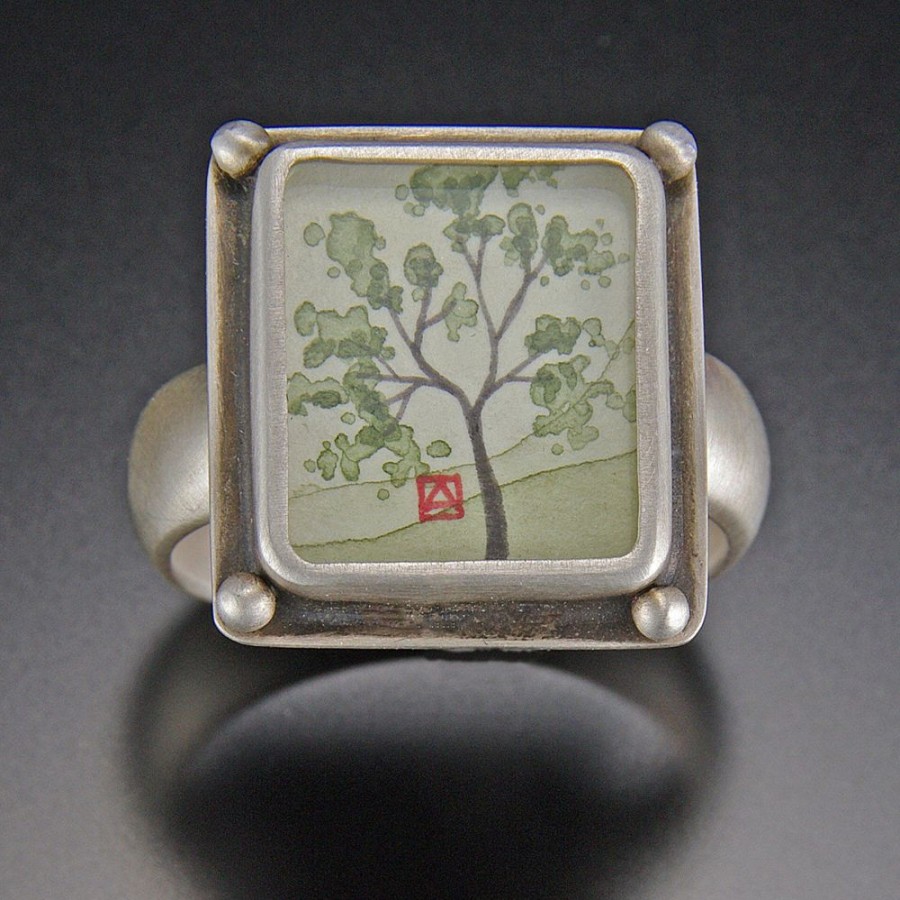 Hand Painted Jewelry Ananda Khalsa | Small Square Spring Maple Ring