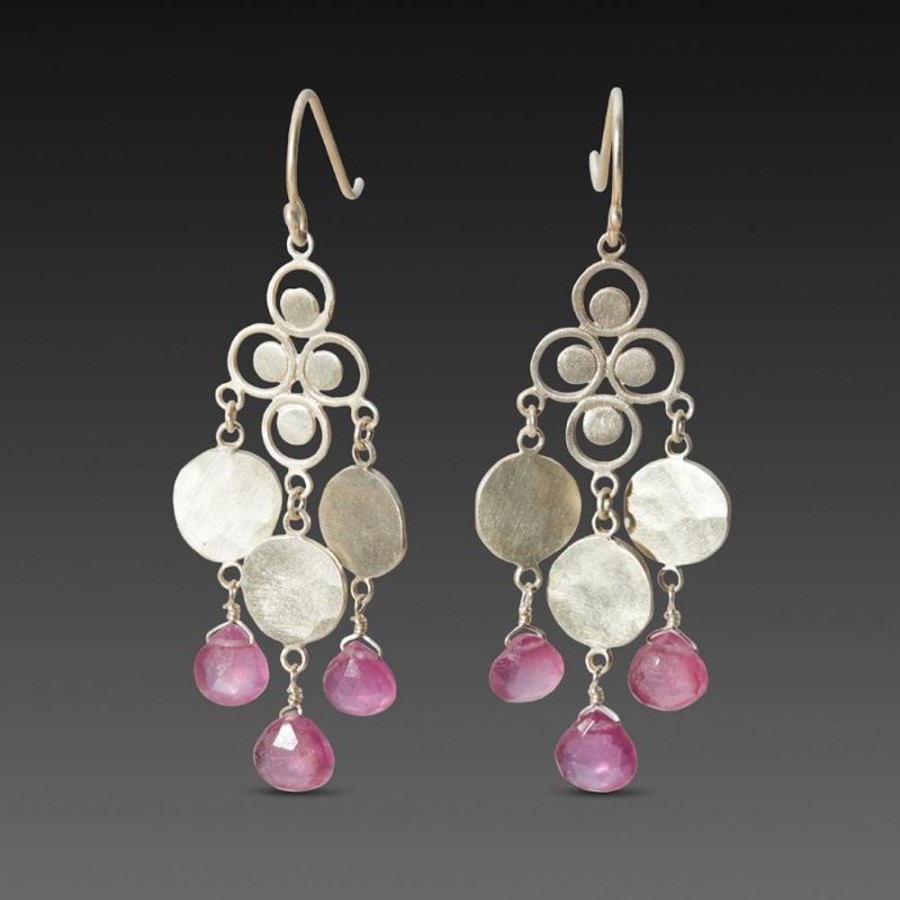 Earrings Ananda Khalsa | Filigree Chandelier Earrings With Pink Sapphires