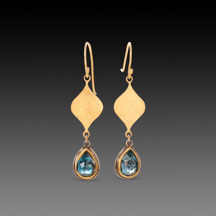 Earrings Ananda Khalsa | Hammered Gold And Blue Topaz Earrings