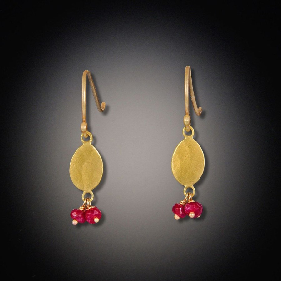 Earrings Ananda Khalsa | Gold Oval Earrings With Ruby Cluster