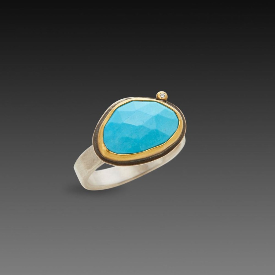 Rings Ananda Khalsa | Faceted Turquoise Ring With Diamond Dot