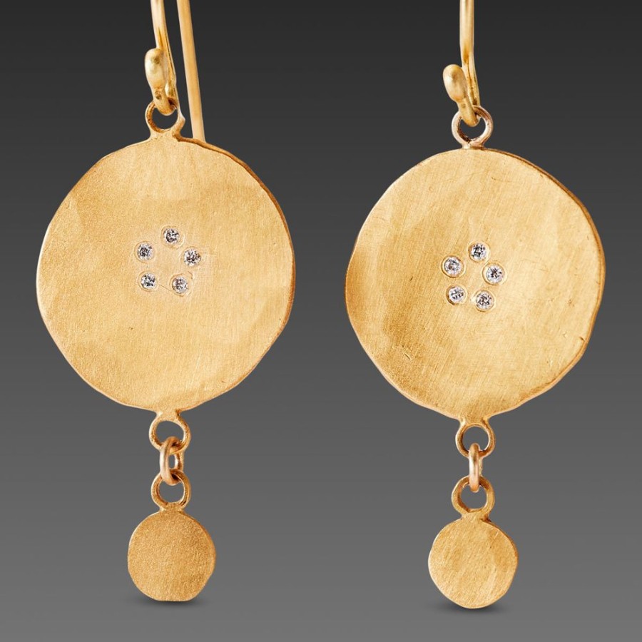 Earrings Ananda Khalsa | Hammered Gold Disk Earrings With Diamonds