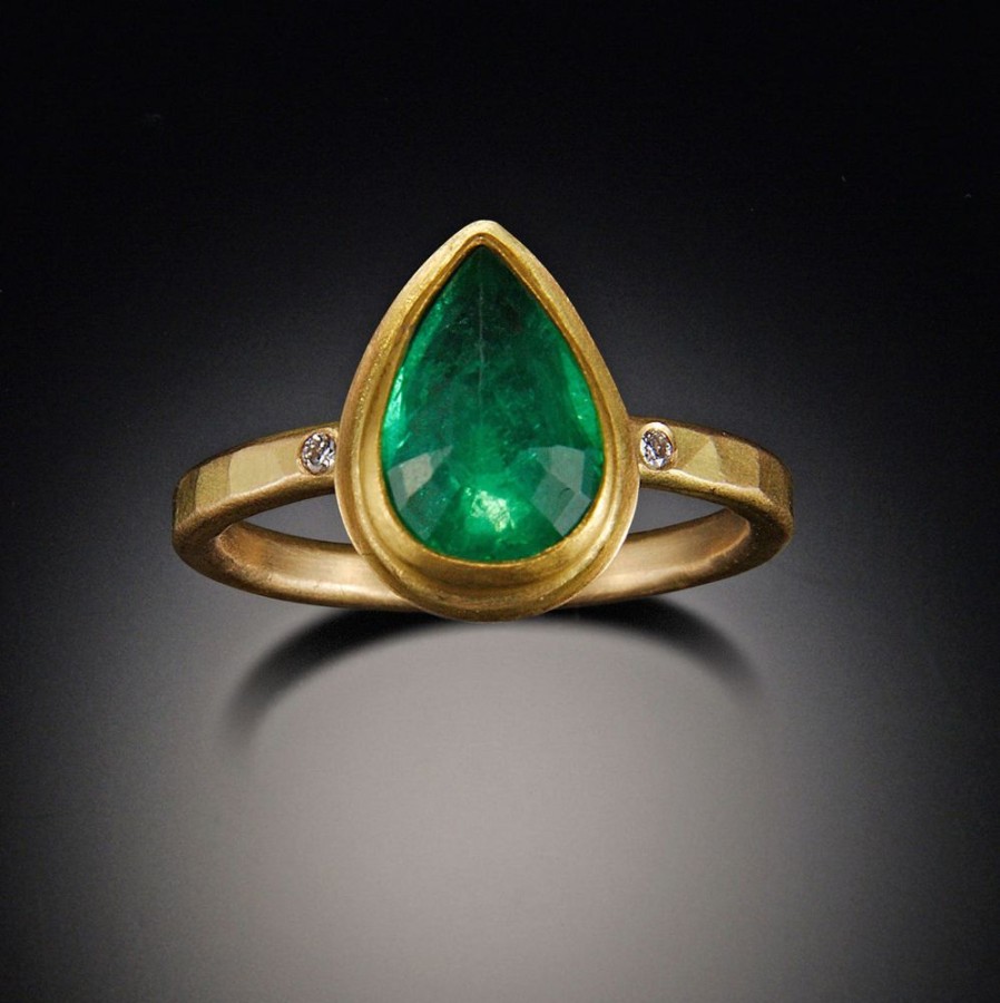 Rings Ananda Khalsa | Rose Cut Emerald Ring With Diamond Band