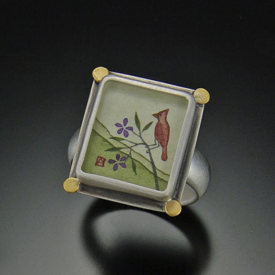 Hand Painted Jewelry Ananda Khalsa | Small Rectangle Cardinal Ring