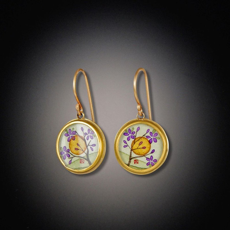 Hand Painted Jewelry Ananda Khalsa | Gold Plum Blossom Earrings