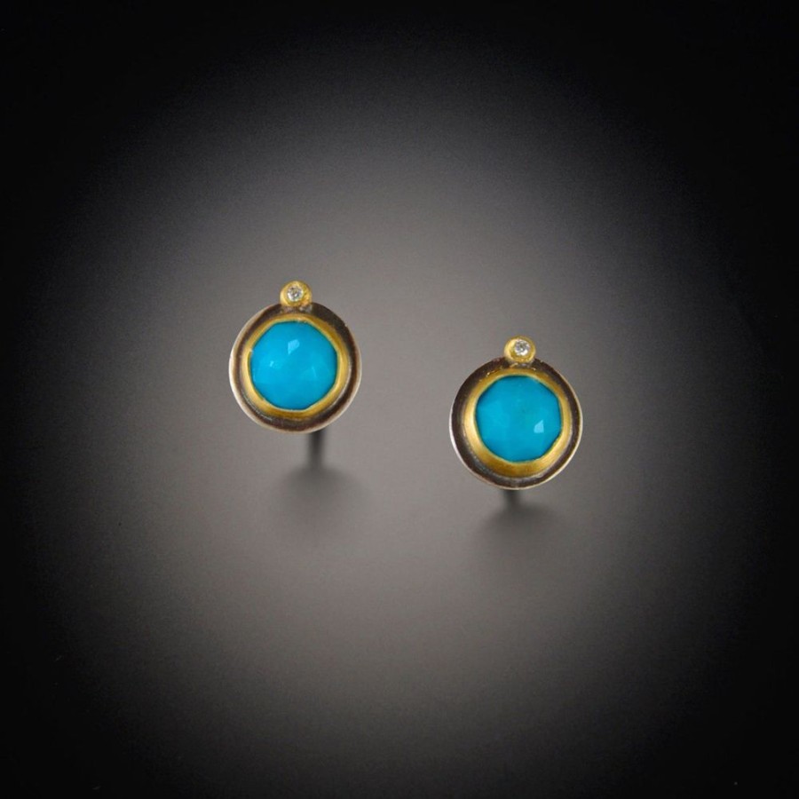 Earrings Ananda Khalsa | Rose Cut Turquoise Stud Earrings With Diamonds