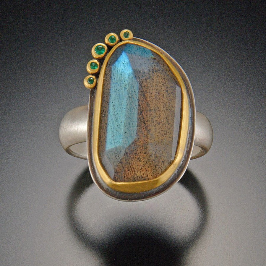 Rings Ananda Khalsa | Labradorite Ring With Five Emerald Dots