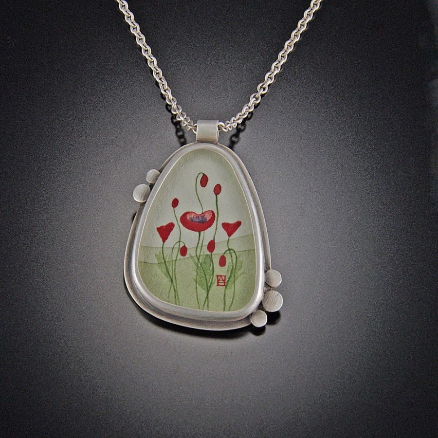 Hand Painted Jewelry Ananda Khalsa | Large Organic Poppy Necklace