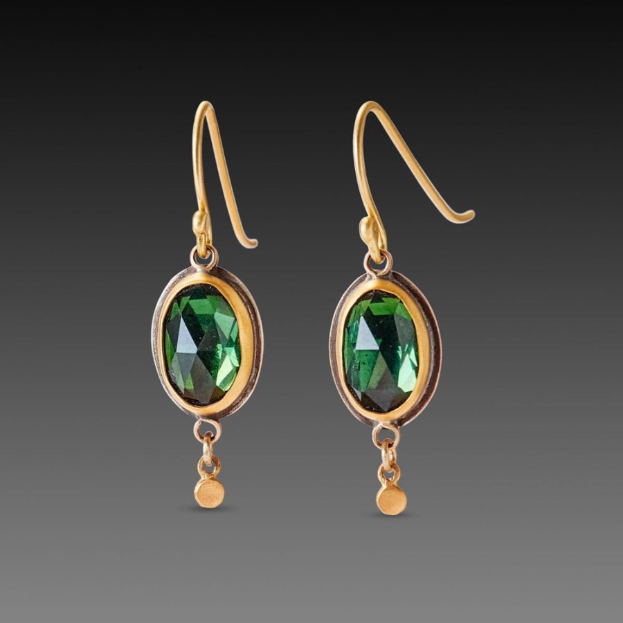 Earrings Ananda Khalsa | Oval Green Tourmaline Earrings