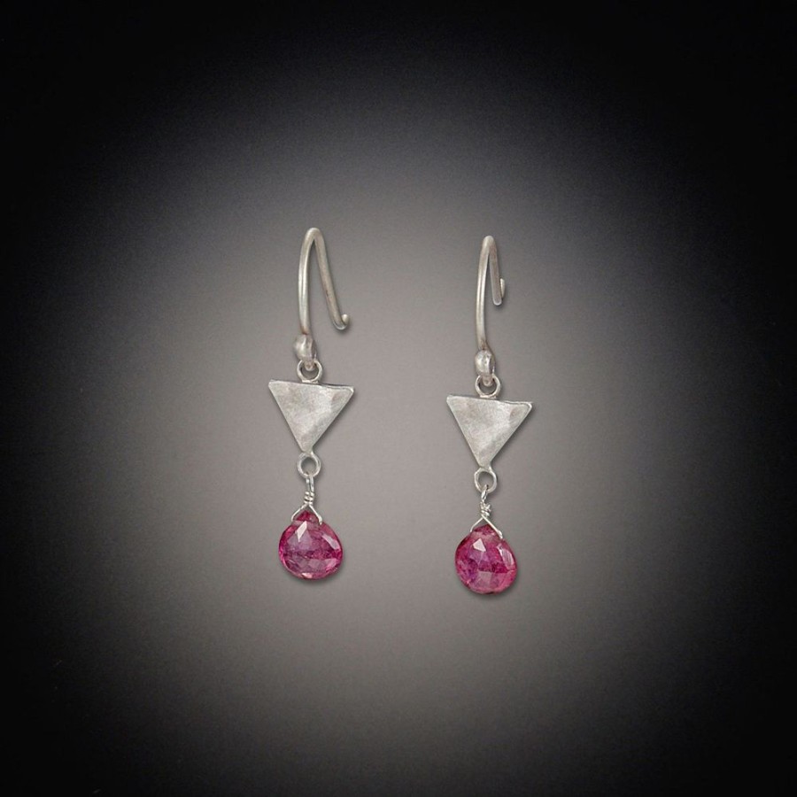 Earrings Ananda Khalsa | Tiny Triangle Earrings With Pink Tourmaline