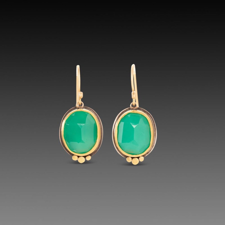 Earrings Ananda Khalsa | Rose Cut Oval Chrysoprase Earrings