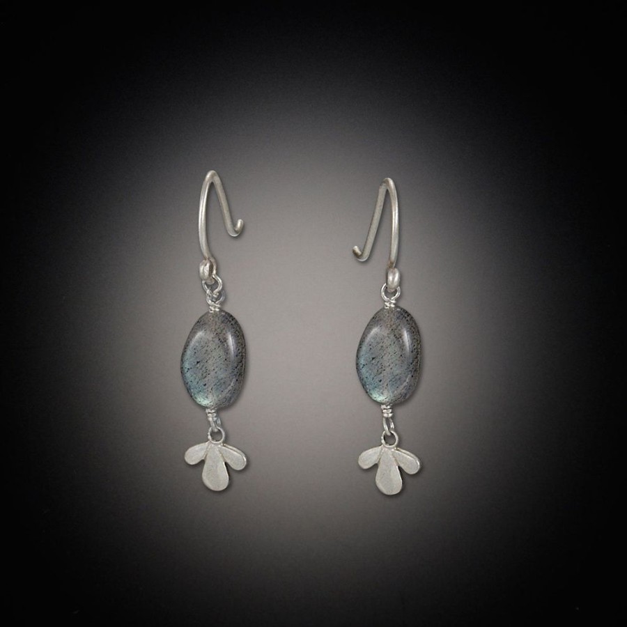 Earrings Ananda Khalsa | Labradorite Earrings With Tiny Leaf Trio