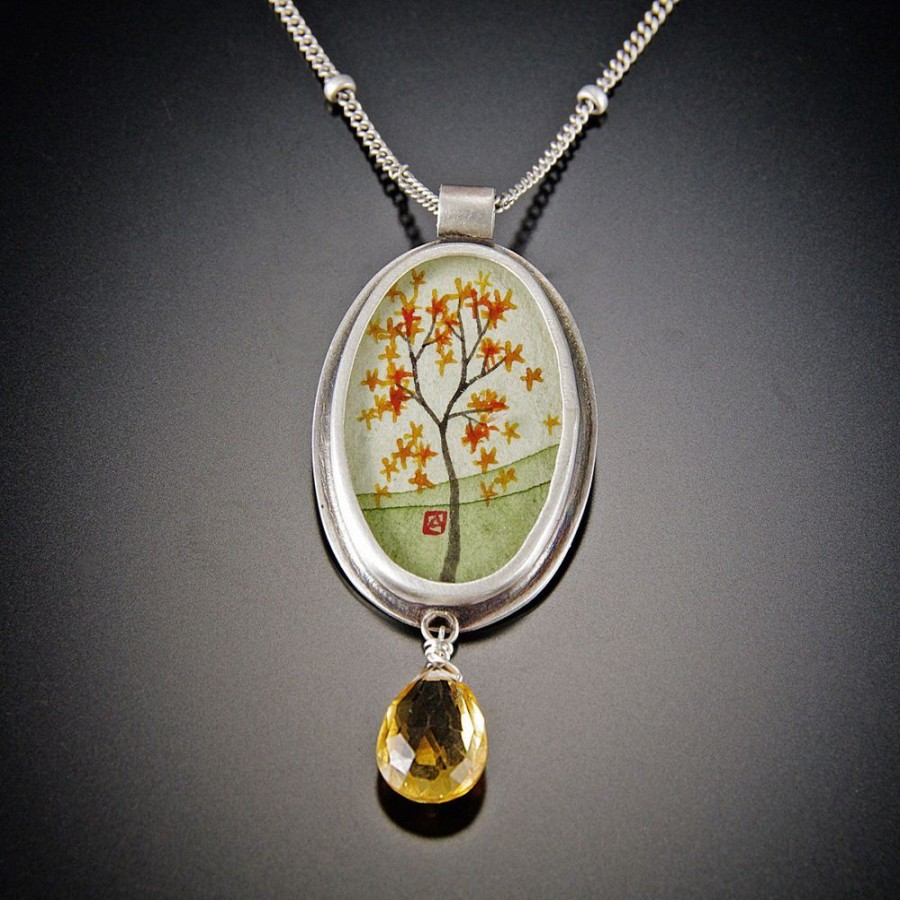 Hand Painted Jewelry Ananda Khalsa | Oval Autumn Maple Necklace