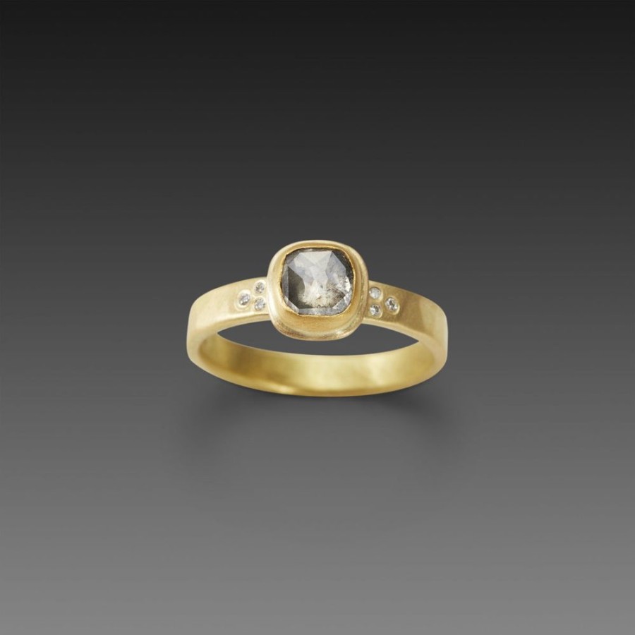 Rings Ananda Khalsa | Square Rose Cut Diamond Ring With Diamond Band