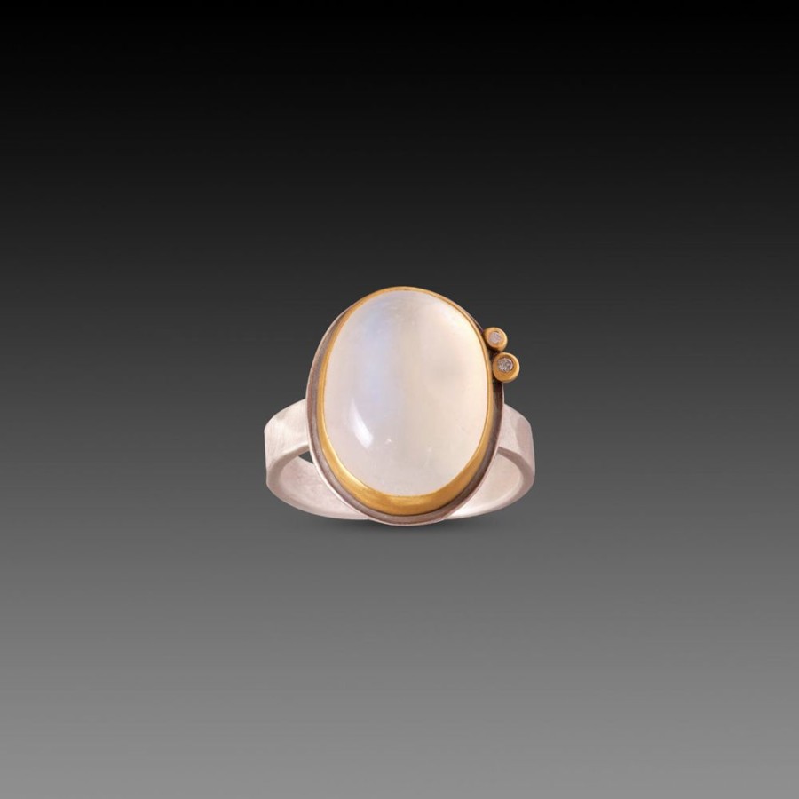 Rings Ananda Khalsa | Moonstone Cabochon Ring With Diamonds