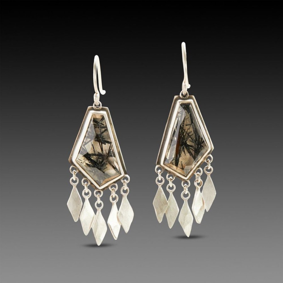 Earrings Ananda Khalsa | Tourmalinated Quartz Earrings With Sterling Fringe