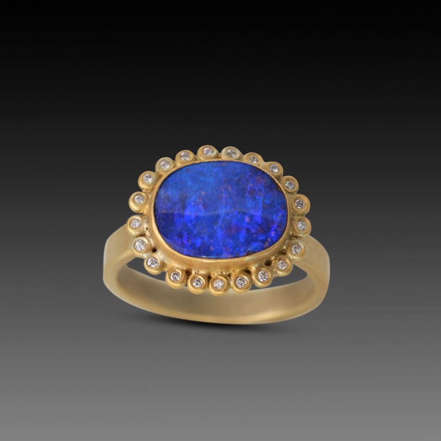 Rings Ananda Khalsa | Australian Boulder Opal Ring With Diamond Halo