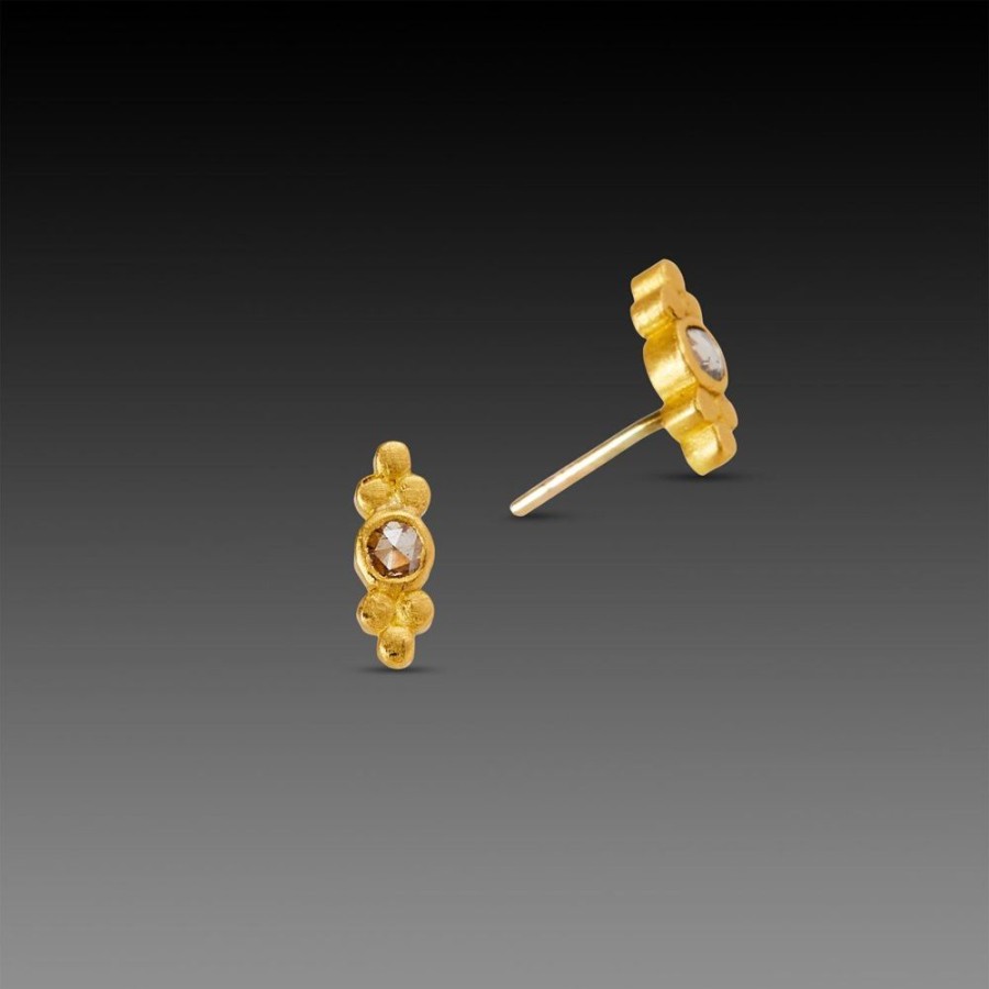 Earrings Ananda Khalsa | Rose Cut Diamond Studs With Gold Trios