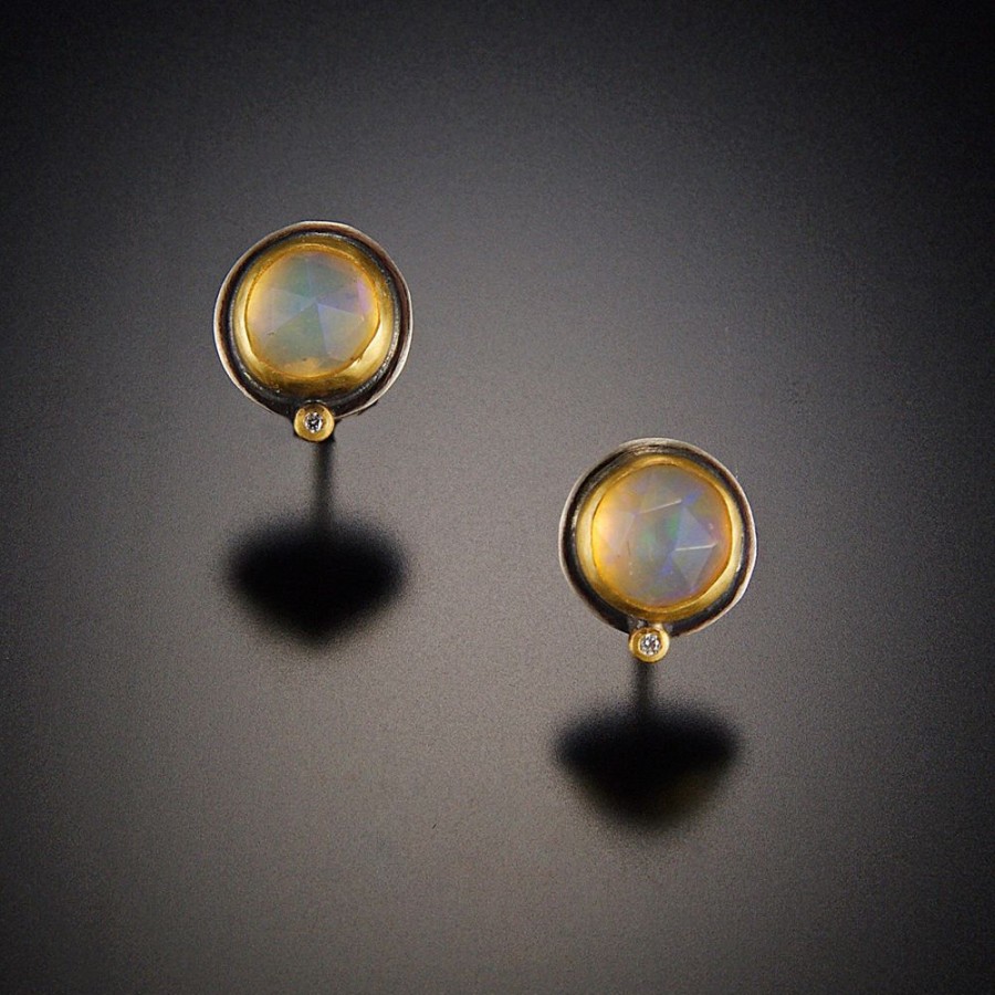 Earrings Ananda Khalsa | Opal Stud Earrings With Diamond Dot