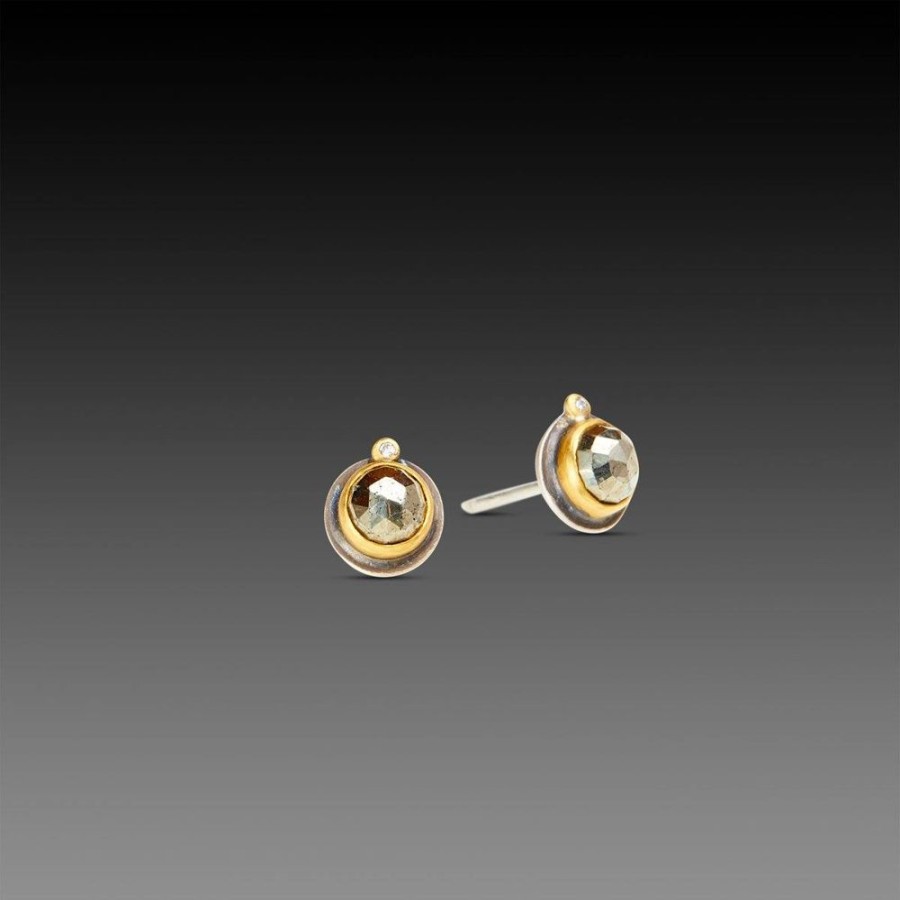 Earrings Ananda Khalsa | Pyrite Stud Earrings With Diamond Dots