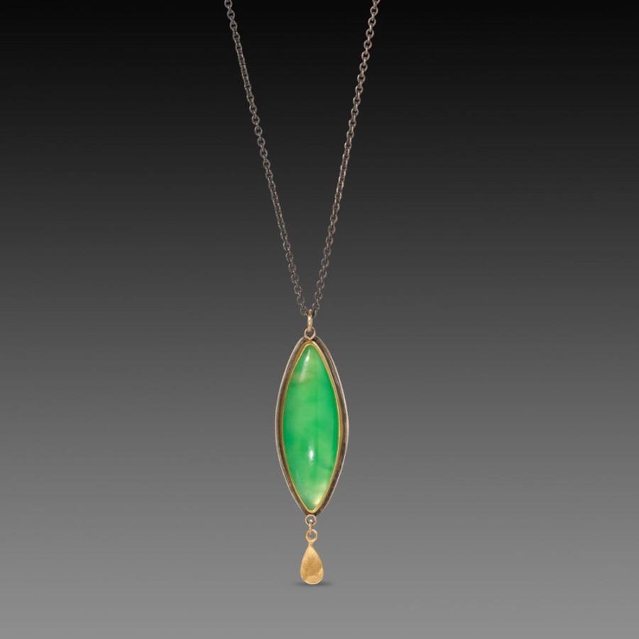 Necklaces Ananda Khalsa | Chrysoprase Necklace With Gold Teardrop