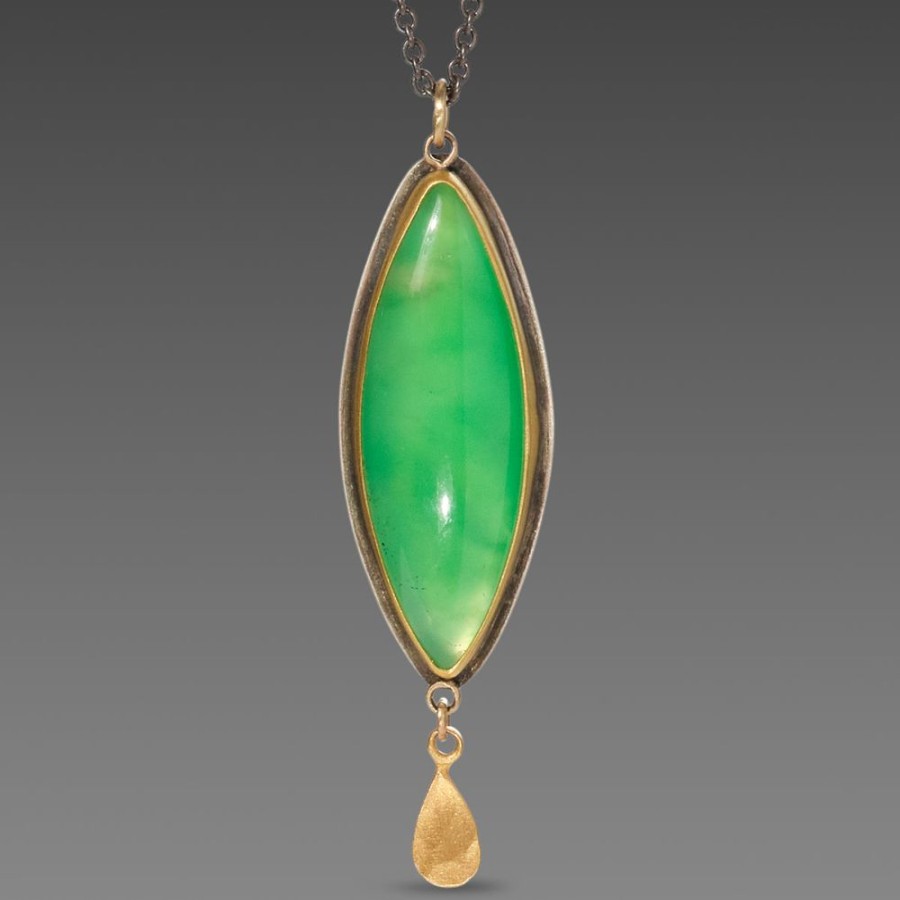 Necklaces Ananda Khalsa | Chrysoprase Necklace With Gold Teardrop