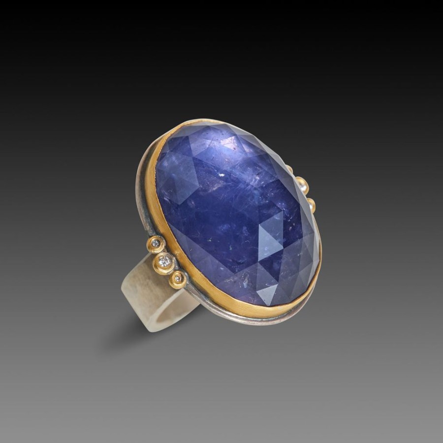 Rings Ananda Khalsa | Oval Iolite Ring With Diamond Trios