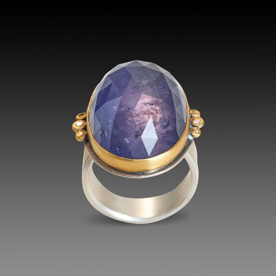 Rings Ananda Khalsa | Oval Iolite Ring With Diamond Trios