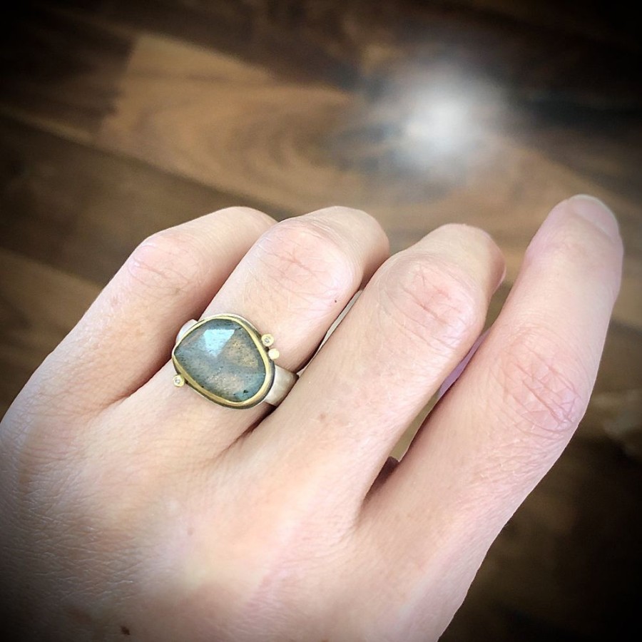 Rings Ananda Khalsa | Labradorite Ring With Diamond Dots