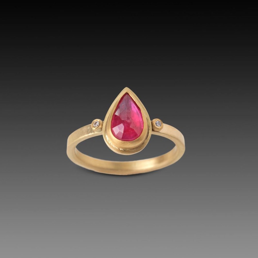 Rings Ananda Khalsa | Teardrop Ruby Ring With Diamond Dots