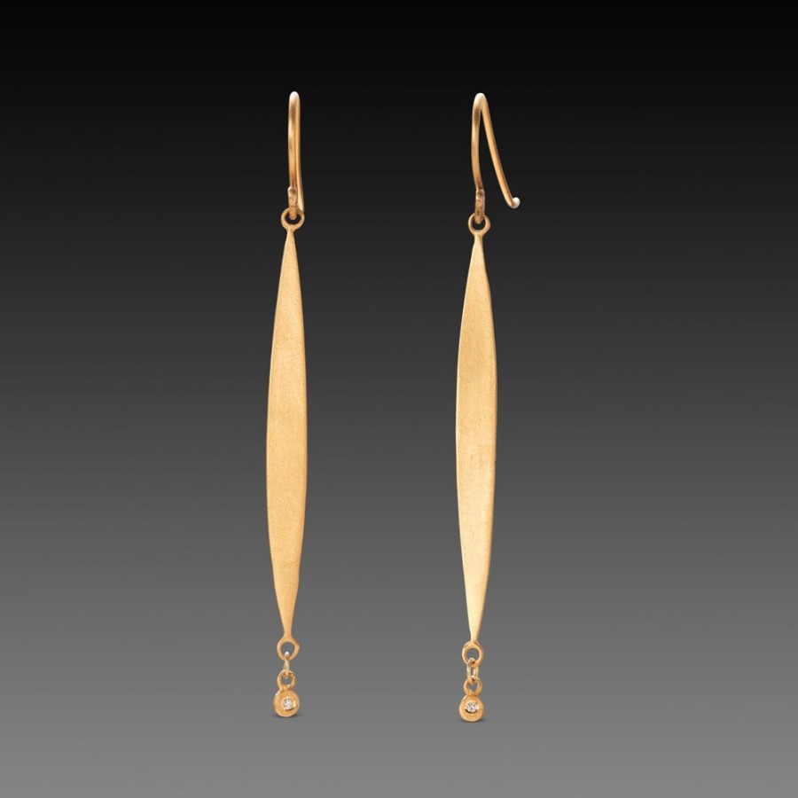 Earrings Ananda Khalsa | Gold & Diamond Long Leaf Earrings