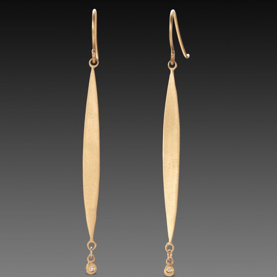 Earrings Ananda Khalsa | Gold & Diamond Long Leaf Earrings