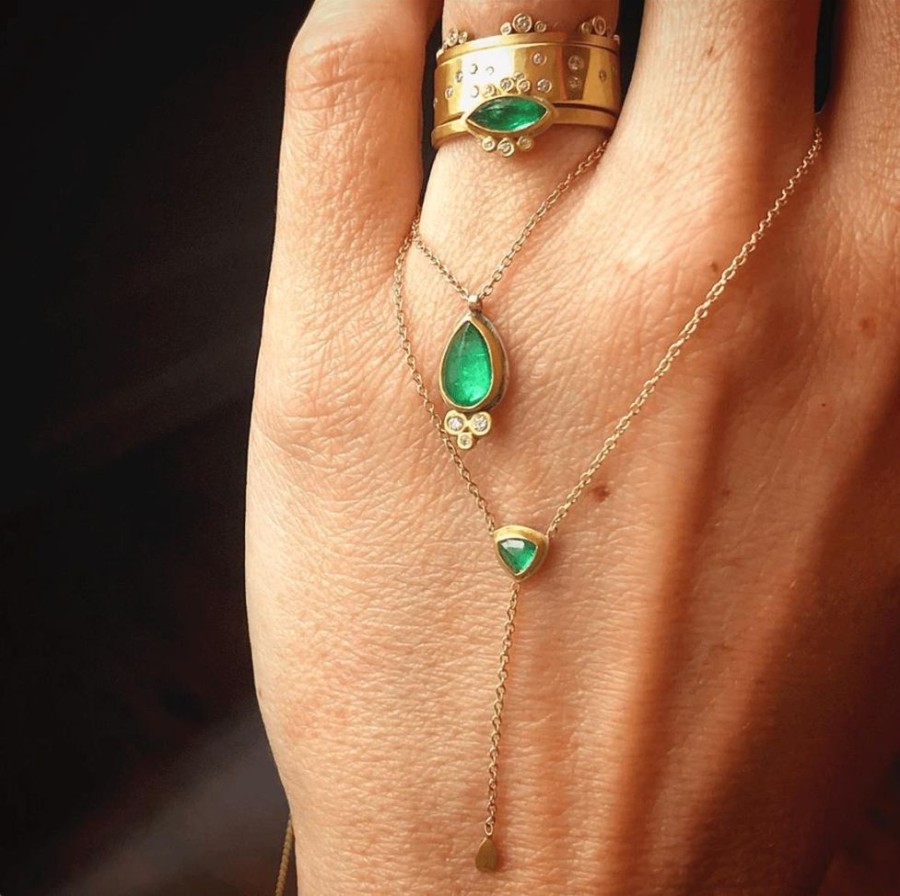 Rings Ananda Khalsa | Marquise Emerald Ring With Diamond Trios