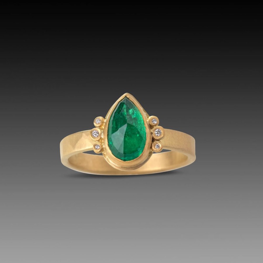 Rings Ananda Khalsa | Rose Cut Emerald Ring With Diamond Trios