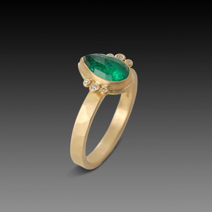 Rings Ananda Khalsa | Rose Cut Emerald Ring With Diamond Trios