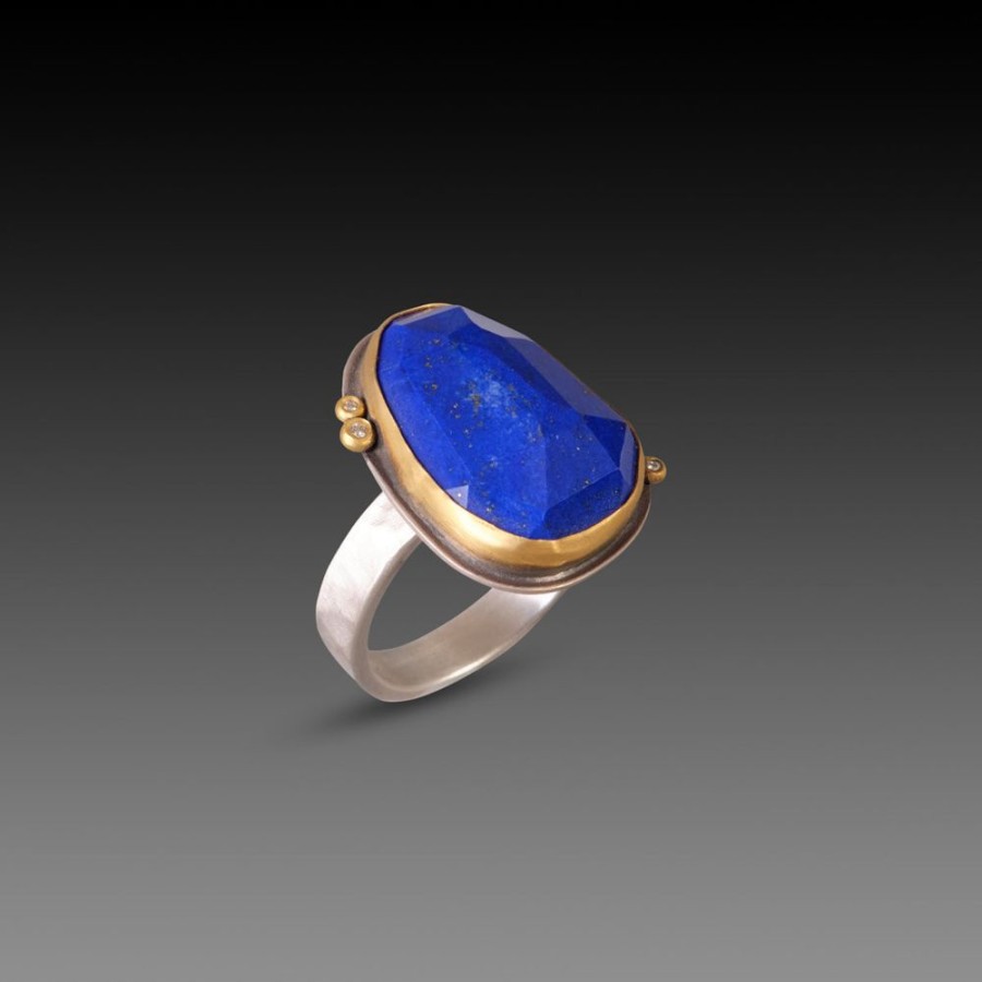 Rings Ananda Khalsa | Faceted Lapis Ring With Diamond Dots