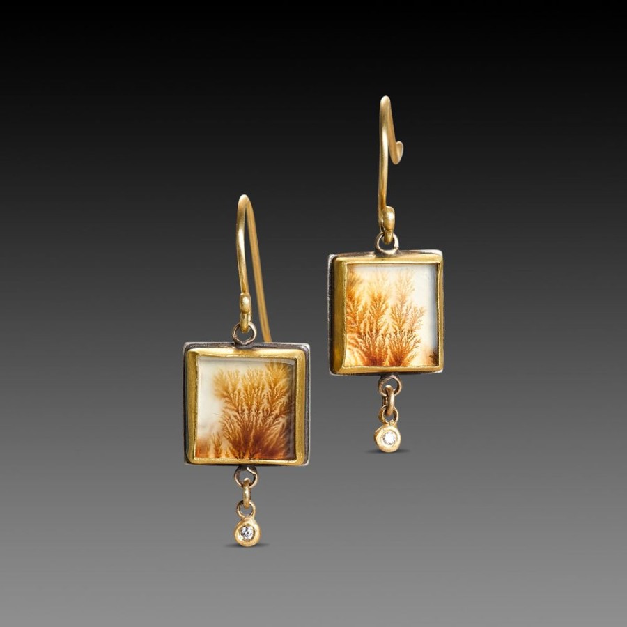 Earrings Ananda Khalsa | Dendritic Agate Earrings With Diamond Drops