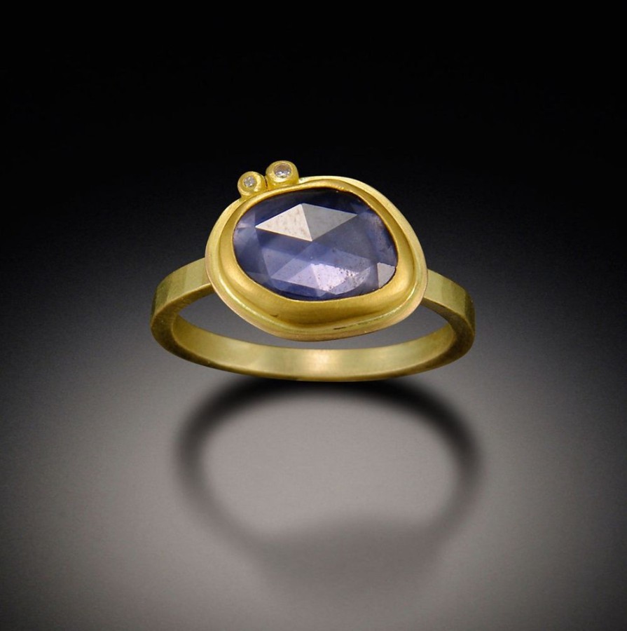 Rings Ananda Khalsa | Organic Blue Sapphire Ring With Diamonds