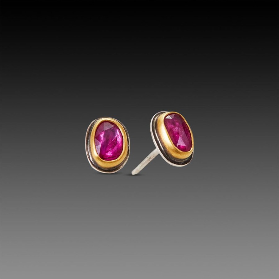 Earrings Ananda Khalsa | Rose Cut Ruby Stud Earrings