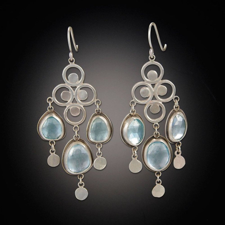 Earrings Ananda Khalsa | Large Filigree Chandelier Earrings With Rose Cut Blue Topaz