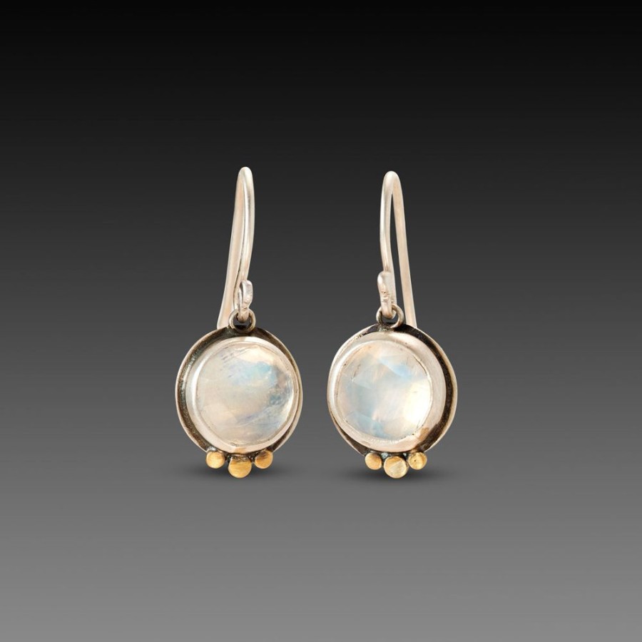 Earrings Ananda Khalsa | Round Moonstone Earrings With Gold Trios