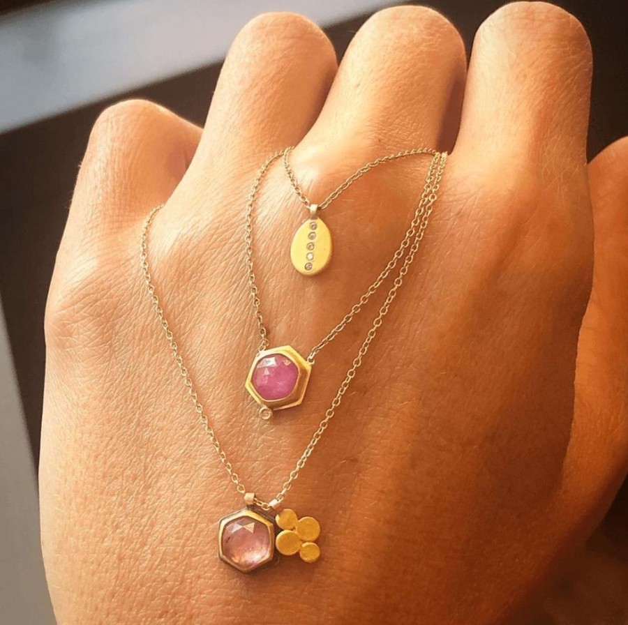 Necklaces Ananda Khalsa | Pink Sapphire Necklace With 22K Gold Charm