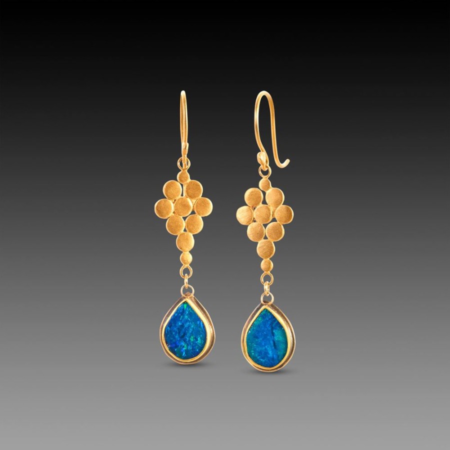 Earrings Ananda Khalsa | Australian Opal With Gold Cluster Earrings