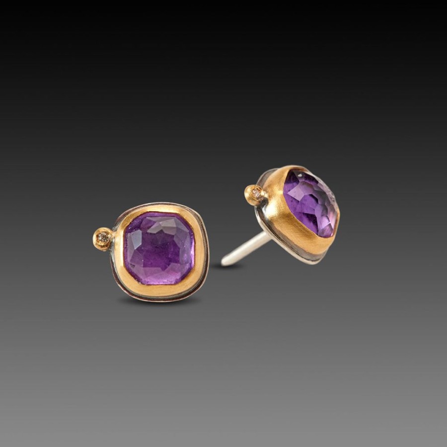 Earrings Ananda Khalsa | Square Amethyst Stud Earrings