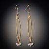 Earrings Ananda Khalsa | Gold Long Open Leaf Earrings With Pearl Clusters