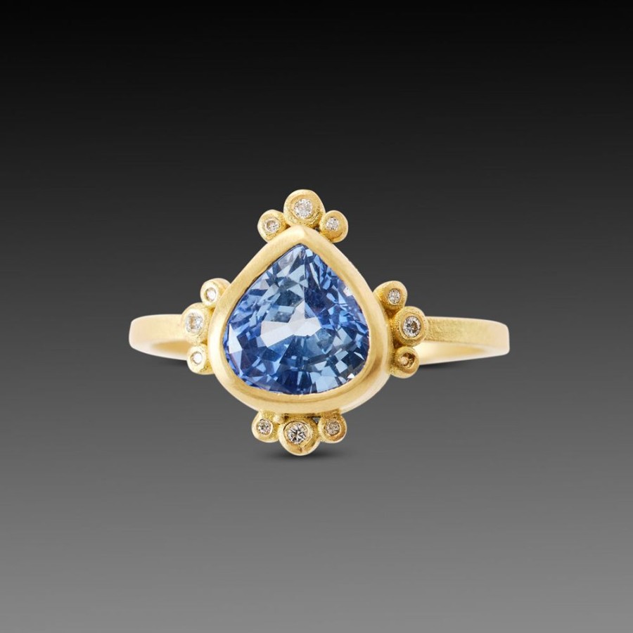 Rings Ananda Khalsa | Pear Sapphire Ring With Diamond Trios