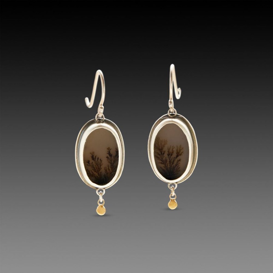 Earrings Ananda Khalsa | Dendritic Agate Earrings With Gold Dots