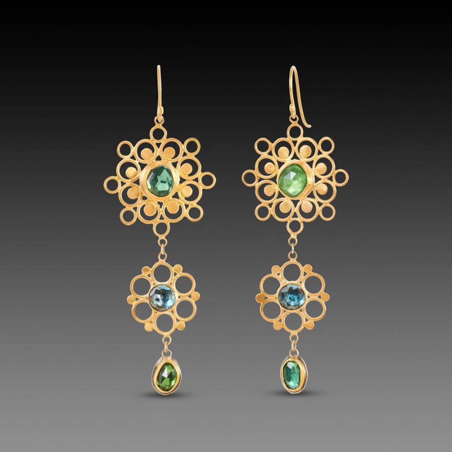 Earrings Ananda Khalsa | Tourmaline And Topaz Filigree Earrings