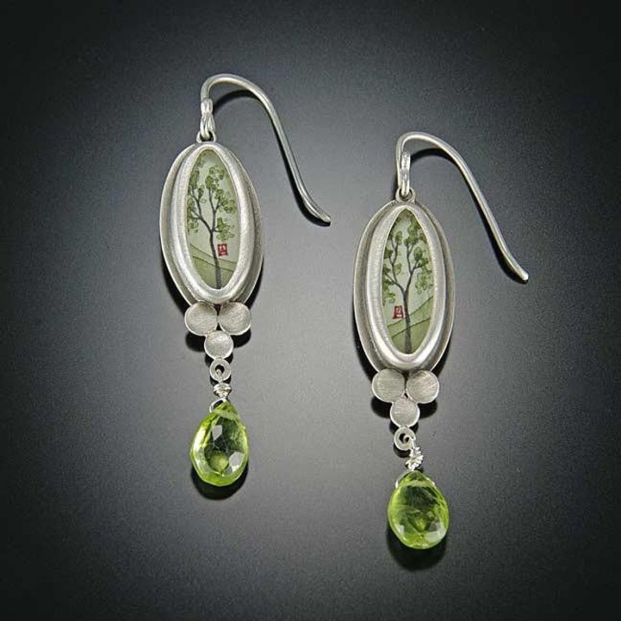 Earrings Ananda Khalsa | Spring Maple Earrings With Peridot Drop