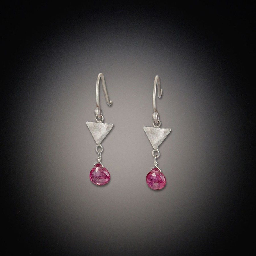 Earrings Ananda Khalsa | Tiny Triangle Earrings With Pink Tourmaline